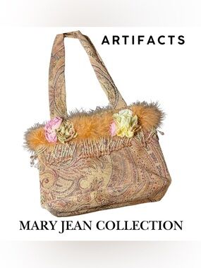 Artifacts Mary Jean Collection Vintage Tapestry Boho Fur Trim Floral Purse